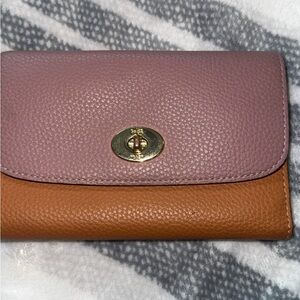 Coach Purple and Brown Pebbled Leather Wallet